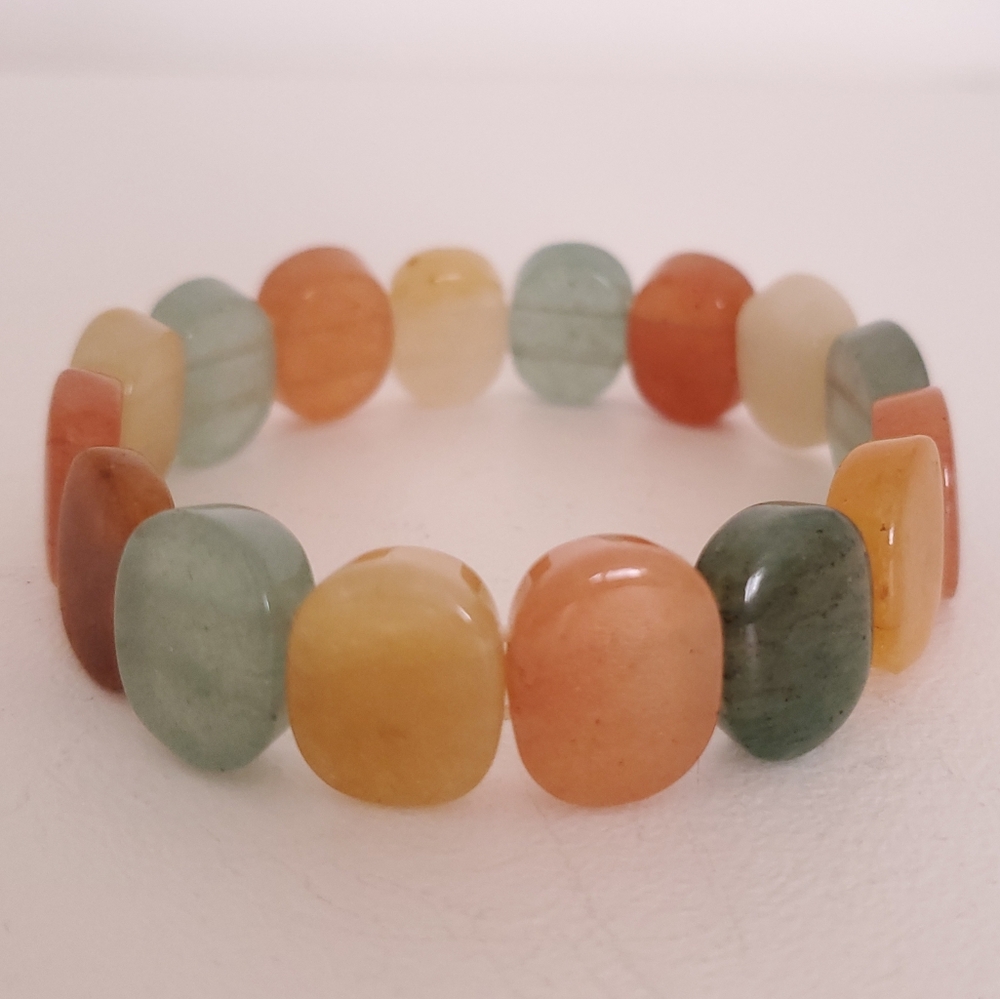 Multi color Orange Jade Green Beaded Bracelet